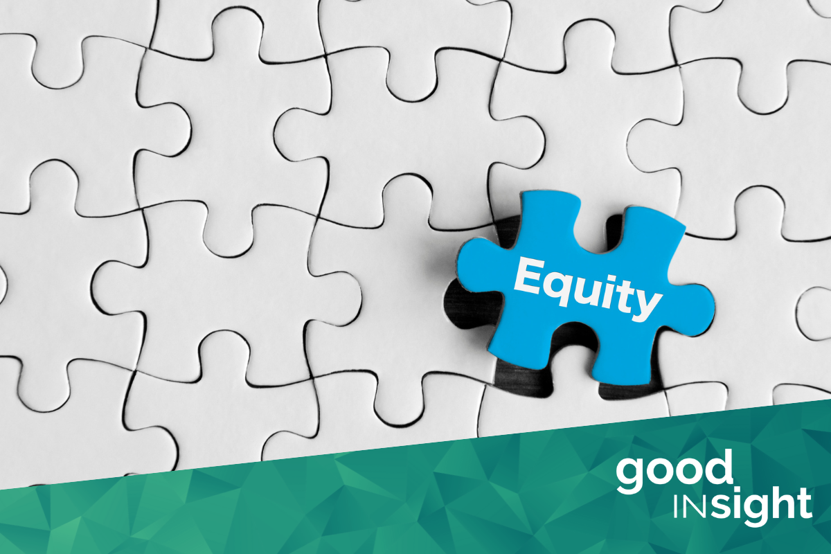 Picture of puzzle pieces with one popped out with the word "Equity" on it